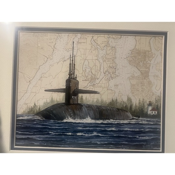 Vintage Vestuto Nautical Prints Lighthouse Submarine Framed Set of 2 - Picture 9 of 15
